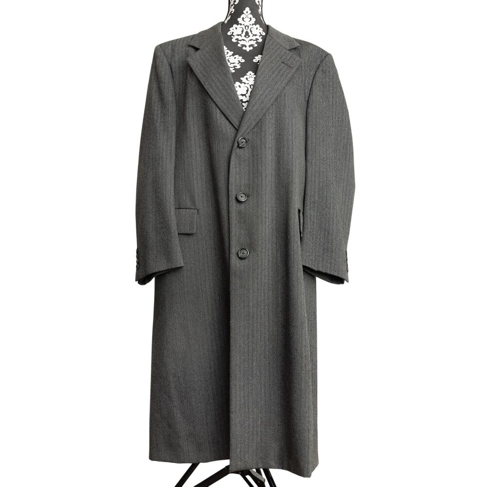 Quiet Luxury Grey Vintage 60s Herringbone Hart Schaffner Marx Wool Overcoat
